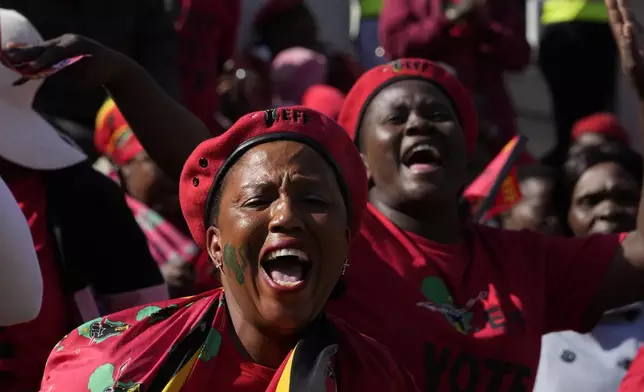 Supporters of the Economic Freedom Fighters (EFF), attend a final election rally in Polokwane, South Africa, Saturday, May 25, 2024. South African will vote in the 2024 general elections May 29. (AP Photo/Themba Hadebe)