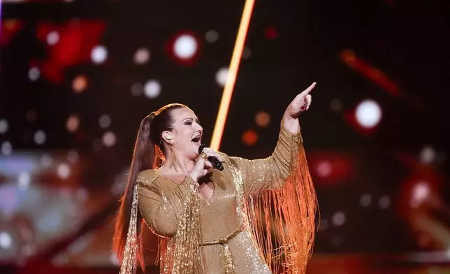 Hera Bjork of Iceland performs the song Scared of Heights during the first semi-final at the Eurovision Song Contest in Malmo, Sweden, Tuesday, May 7, 2024. (AP Photo/Martin Meissner)