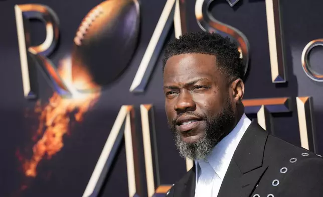 Host Kevin Hart poses at "The Greatest Roast of All Time: Tom Brady" at the Kia Forum, Sunday, May 5, 2024, in Inglewood, Calif. (AP Photo/Chris Pizzello)