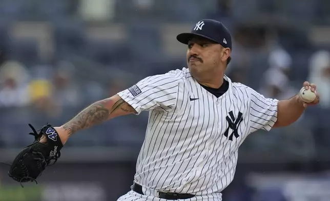 New York Yankees pitcher Nestor Cortes throws during the first inning of a baseball game against the Detroit Tigers, Sunday, May 5, 2024, in New York. (AP Photo/Seth Wenig)