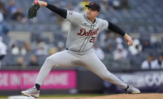 Detroit Tigers pitcher Tarik Skubal throws during the first inning of a baseball game against the New York Yankees, Sunday, May 5, 2024, in New York. (AP Photo/Seth Wenig)