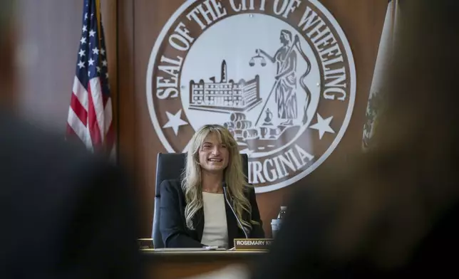Transgender Mayoral candidate Rosemary Ketchum participates in a City Council meeting on Friday, April 5, 2024, in Wheeling, W.Va. (AP Photo/Kathleen Batten)