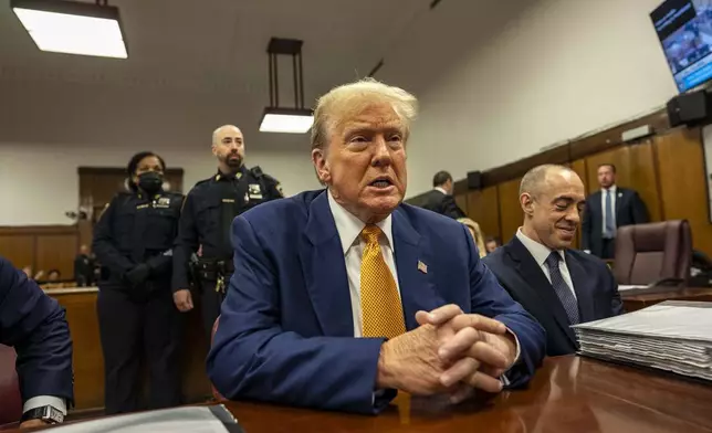 Former President Donald Trump sits inside Manhattan Criminal Court, Thursday, May 2 2024. (Mark Peterson/Pool Photo via AP)
