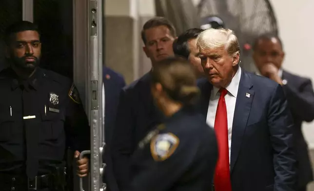 Former President Donald Trump arrives at Manhattan criminal court for closing arguments in his criminal hush money trial in New York, on Tuesday, May 28, 2024. (Andrew Kelly/Pool Photo via AP)