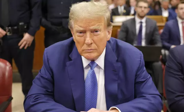 Former President Donald Trump sits in Manhattan Criminal Court on Monday, May 20, 2024 in New York. (Michael M. Santiago/Pool Photo via AP)