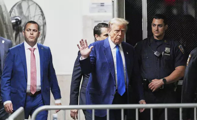 Former President Donald Trump returns to his trial at the Manhattan Criminal Court, Friday, May 3, 2024, in New York. (Curtis Means/Pool Photo via AP)