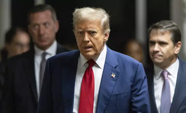 Former President Donald Trump arrives at Manhattan criminal court before his trial in New York, Tuesday, April 30, 2024. (Justin Lane/Pool Photo via AP)