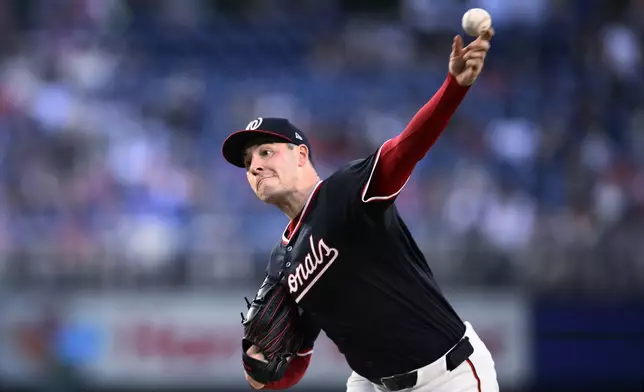 Washington Nationals starting pitcher Patrick Corbin throws to a Minnesota Twins batter during the fifth inning of a baseball game Tuesday, May 21, 2024, in Washington. (AP Photo/Nick Wass)