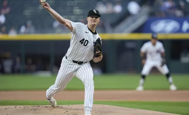 Chicago White Sox starting pitcher Michael Soroka throws against the Minnesota Twins during the first inning of a baseball game Tuesday, April 30, 2024, in Chicago. (AP Photo/Erin Hooley)