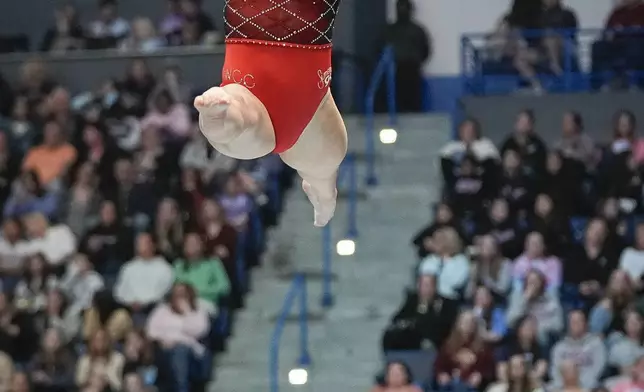 Dulcy Taylor competes on the balance beam during the U.S. Classic gymnastics event Saturday, May 18, 2024, in Hartford, Conn. (AP Photo/Bryan Woolston)
