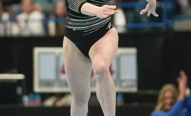 Jade Carey competes in the floor exercise during the U.S. Classic gymnastics event Saturday, May 18, 2024, in Hartford, Conn. (AP Photo/Bryan Woolston)