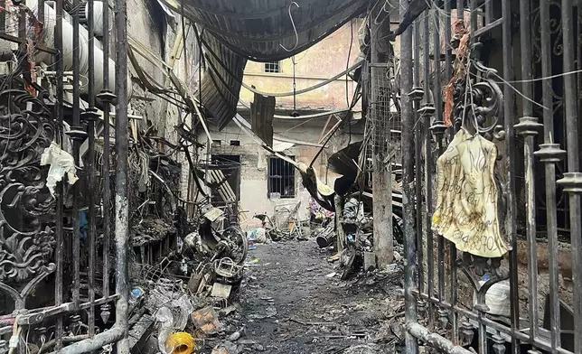 This photo shows the aftermath of a fire at a house in Hanoi, Vietnam Friday, May 24, 2024. Authorities said the fire has killed a number of people and injured a few others. (Phan Nhat Anh/VNA via AP)