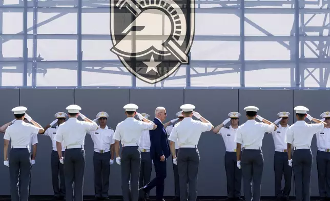 President Joe Biden arrives to the graduation ceremony of the U.S. Military Academy class of 2024 at Michie Stadium on Saturday, May 25, 2024, in West Point, N.Y. (AP Photo/Julia Nikhinson)