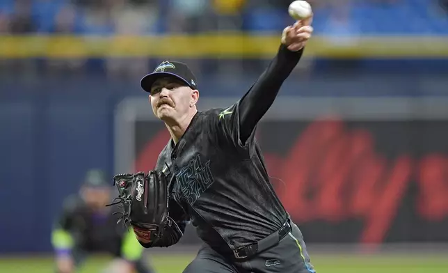 Tampa Bay Rays starting pitcher Tyler Alexander delivers to the Chicago White Sox during the first inning of a baseball game Monday, May 6, 2024, in St. Petersburg, Fla. (AP Photo/Chris O'Meara)