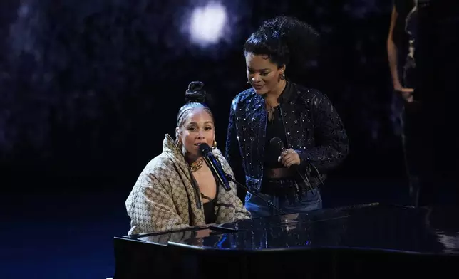 Alicia Keys, left, and 'Hell's Kitchen' cast member Maleah Joi Moon perform during the 77th Tony Awards on Sunday, June 16, 2024, in New York. (Photo by Charles Sykes/Invision/AP)