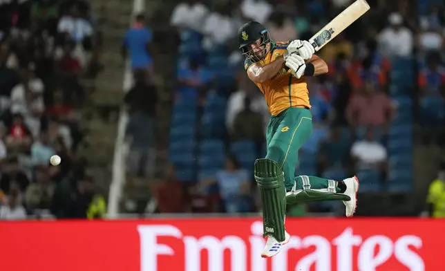 South Africa's captain Aiden Markram bats during the men's T20 World Cup semifinal cricket match between Afghanistan and South Africa at the Brian Lara Cricket Academy in Tarouba, Trinidad and Tabago, Wednesday, June 26, 2024. (AP Photo/Ricardo Mazalan)