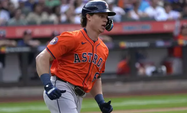 Houston Astros' Jake Meyers runs after hitting a home run during the second inning of a baseball game against the New York Mets, Saturday, June 29, 2024, in New York. (AP Photo/Pamela Smith)