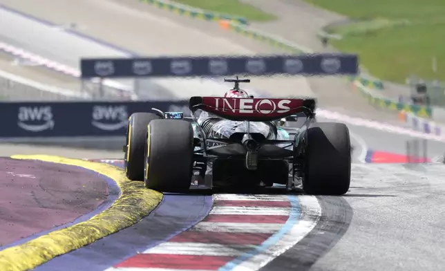 Mercedes driver Lewis Hamilton of Britain steers his car during the Austrian Formula One Grand Prix race at the Red Bull Ring racetrack in Spielberg, Austria, Sunday, June 30, 2024. (AP Photo/Darko Bandic)