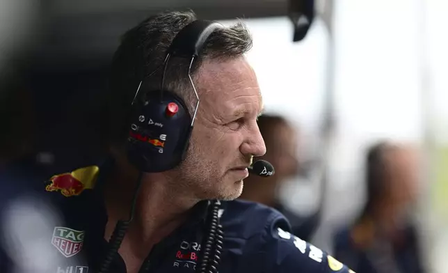 Red Bull team principal Christian Horner watches during the Austrian Formula One Grand Prix race at the Red Bull Ring racetrack in Spielberg, Austria, Sunday, June 30, 2024. (AP Photo/Christian Bruna, Pool)
