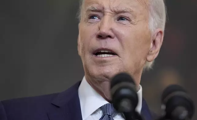 President Joe Biden delivers remarks on the verdict in former President Donald Trump's hush money trial and on the Middle East, from the State Dining Room of the White House, Friday, May 31, 2024, in Washington. (AP Photo/Evan Vucci)