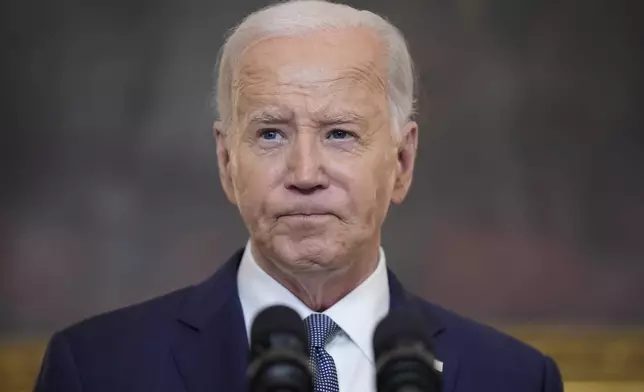 President Joe Biden delivers remarks on the verdict in former President Donald Trump's hush money trial and on the Middle East, from the State Dining Room of the White House, Friday, May 31, 2024, in Washington. (AP Photo/Evan Vucci)