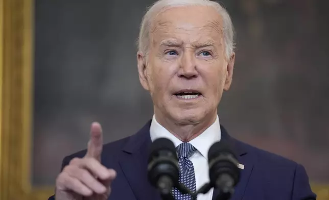 President Joe Biden delivers remarks on the verdict in former President Donald Trump's hush money trial and on the Middle East, from the State Dining Room of the White House, Friday, May 31, 2024, in Washington. (AP Photo/Evan Vucci)