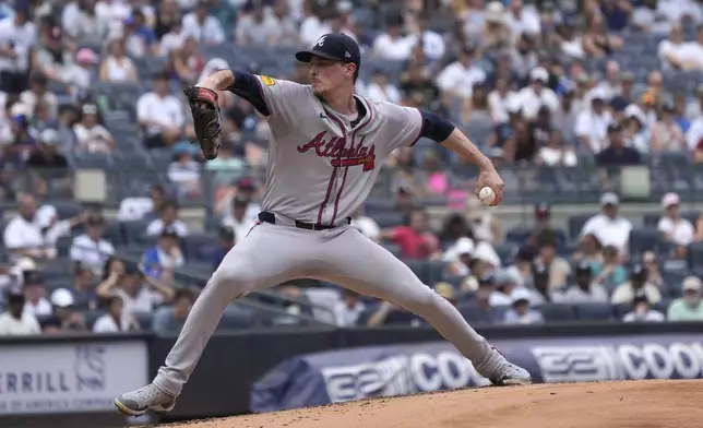 Atlanta Braves' Max Fried pitches during the second inning of a baseball game against the New York Yankees, Sunday, June 23, 2024, in New York. (AP Photo/Pamela Smith)