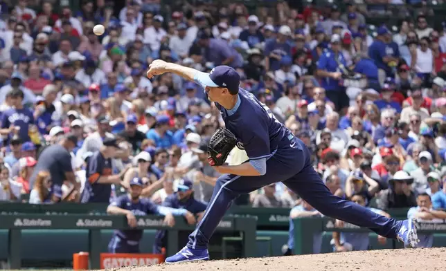Chicago Cubs pitcher Kyle Hendricks throws against the St. Louis Cardinals during the fourth inning of a baseball game Friday, June 14, 2024, in Chicago. (AP Photo/David Banks)