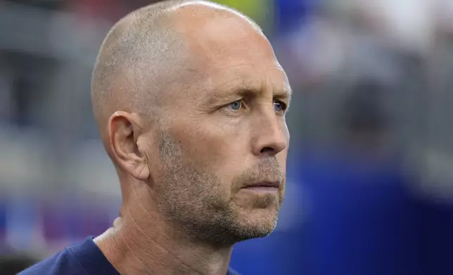 Coach Gregg Berhalter of United States looks on prior to a Copa America Group C soccer match against Bolivia in Arlington, Texas, Sunday, June 23, 2024. (AP Photo/Julio Cortez)