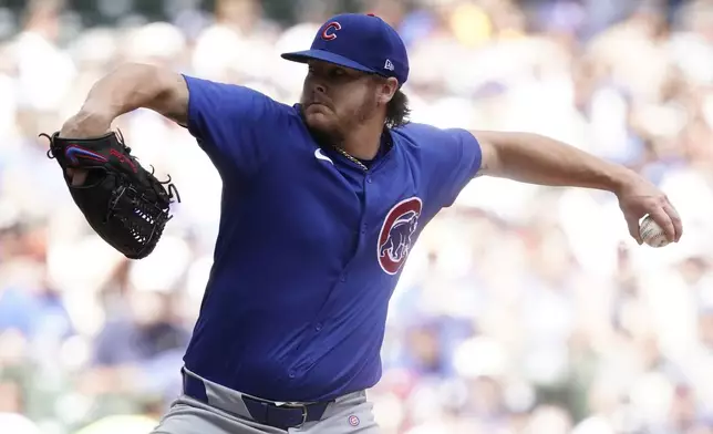 Chicago Cubs' Justin Steele pitches during the first inning of a baseball game against the Milwaukee Brewers, Saturday, June 29, 2024, in Milwaukee. (AP Photo/Aaron Gash)