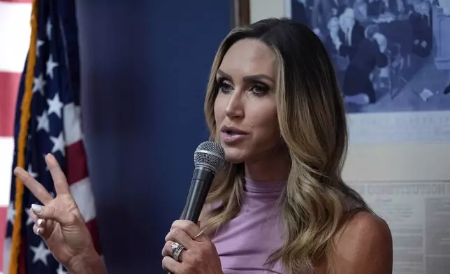 Republican National Committee Co-chair Lara Trump addresses an election integrity volunteer training program at the Oakland County GOP Headquarters, Friday, June 14, 2024 in Bloomfield Hills, Mich. (AP Photo/Carlos Osorio)