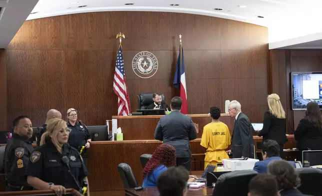 Franklin Peña, one of the two men accused of killing 12-year-old Jocelyn Nungaray, appears in court before Judge Josh Hill, Monday, June 24, 2024, in Houston. Peña was ordered held on $10 million bail as he and another man, Johan Jose Rangel-Martinez, are charged with capital murder over the girl's death. (Brett Coomer/Houston Chronicle via AP)