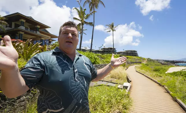 Jeremy Stice, who manages more than 40 vacation rental properties, talks about the short-term rentals along the coast at The Ridge Villas on Monday, June 24, 2024, in Lahaina, Hawaii. The mayor of Maui County in Hawaii wants to stop owners of thousands of vacation properties from renting to visitors. Instead, he wants the units rented long-term to people who live on Maui to address a chronic housing shortage that intensified after last August’s deadly wildfire. (AP Photo/Mengshin Lin)