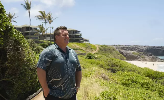 Jeremy Stice, who manages more than 40 vacation rental properties, poses for a portrait at The Ridge Villas on Monday, June 24, 2024, in Lahaina, Hawaii. The mayor of Maui County in Hawaii wants to stop owners of thousands of vacation properties from renting to visitors. Instead, he wants the units rented long-term to people who live on Maui to address a chronic housing shortage that intensified after last August’s deadly wildfire. (AP Photo/Mengshin Lin)