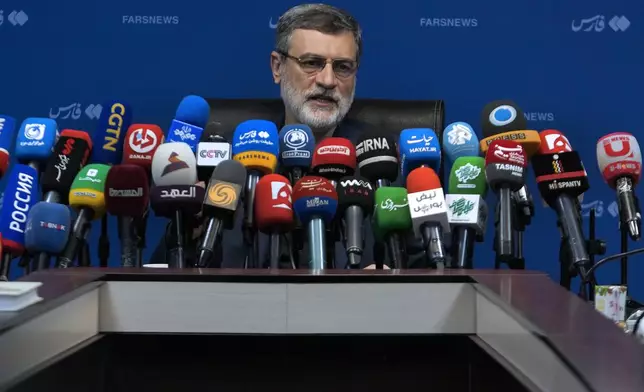 The late Iranian President Ebrahim Raisi's Vice-President Amirhossein Ghazizadeh Hashemi, who is a candidate for the June 28, presidential election, speaks in a press conference in Tehran, Iran, Saturday, June 15, 2024. (AP Photo/Vahid Salemi)