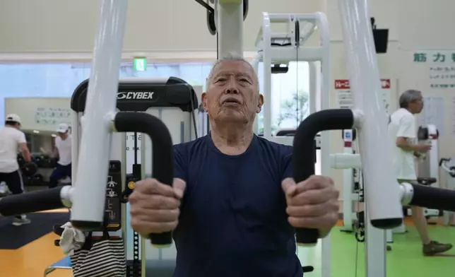 Shigeo Takahashi, 83, uses a pec deck machine as he works out at the Fukagawa Sports Center in Tokyo, Wednesday, June 12, 2024. If you are getting up there in years, weight-resistance training might deliver unexpected benefits.(AP Photo/Hiro Komae)