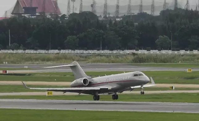 The plane thought to be carrying WikiLeaks’ Julian Assange, on his way to enter a plea deal in U.S. court, lands in Bangkok, Thailand, Tuesday, June 25, 2024. (AP Photo/Sakchai Lalit)