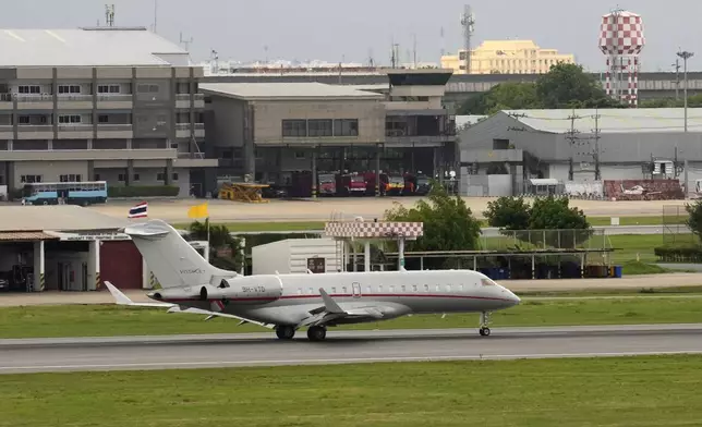 The plane thought to be carrying WikiLeaks’ Julian Assange, on his way to enter a plea deal in U.S. court, lands in Bangkok, Thailand, Tuesday, June 25, 2024. (AP Photo/Sakchai Lalit)