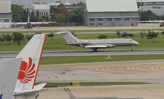 The plane thought to be carrying WikiLeaks’ Julian Assange, on his way to enter a plea deal in U.S. court, lands in Bangkok, Thailand, Tuesday, June 25, 2024. (AP Photo/Sakchai Lalit)