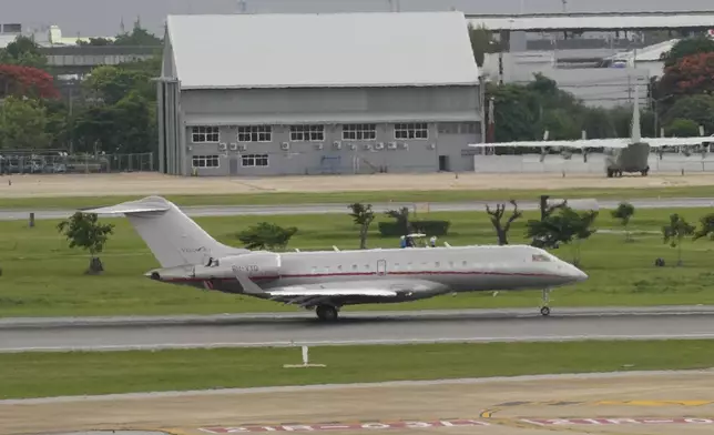 The plane thought to be carrying WikiLeaks’ Julian Assange, on his way to enter a plea deal in U.S. court, lands in Bangkok, Thailand, Tuesday, June 25, 2024. (AP Photo/Sakchai Lalit)