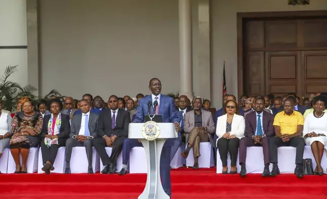 Kenyan President William Ruto gives an address at the State House in Nairobi, Kenya Wednesday, June 26, 2024. Kenyan President William Ruto said he won't sign into law a finance bill proposing new taxes a day after protesters stormed parliament and several people were shot dead. (AP Photo/Patrick Ngugi)