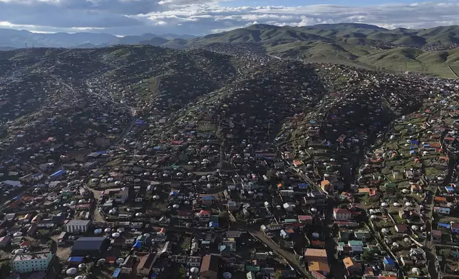A view from a drone over the Ger District on the outskirts of Ulaanbaatar, Mongolia, Thursday, June 27, 2024. A parliamentary election will be held in Mongolia on Friday for the first time since the body was expanded to 126 seats, adding some uncertainty to a system that has been monopolized by two political parties and plagued by corruption. (AP Photo/Ng Han Guan)