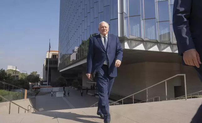 Dallas Cowboys owner and general manager Jerry Jones leaves federal court Monday, June 17, 2024, in Los Angeles. Jones testified in a class-action lawsuit filed by "Sunday Ticket" subscribers claiming the NFL broke antitrust laws. (AP Photo/Damian Dovarganes)