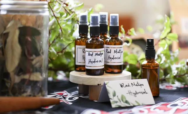 A general view of products at a Rongoā (traditional Māori medicine) stall during Matariki Whanau Day at the Wainuiomata Community Hub, Wellington, New Zealand on June 22, 2024. Now in its third year as a nationwide public holiday in New Zealand, Matariki marks the lunar new year by the rise of the star cluster known in the Northern Hemisphere as the Pleiades. (AP Photo/Hagen Hopkins)