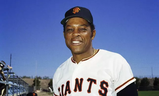 FILE - New York Giants' Willie Mays poses for a photo during baseball spring training in 1972. Mays, the electrifying “Say Hey Kid” whose singular combination of talent, drive and exuberance made him one of baseball’s greatest and most beloved players, has died. He was 93. Mays' family and the San Francisco Giants jointly announced Tuesday night, June 18, 2024, he had “passed away peacefully” Tuesday afternoon surrounded by loved ones. (AP Photo, File)