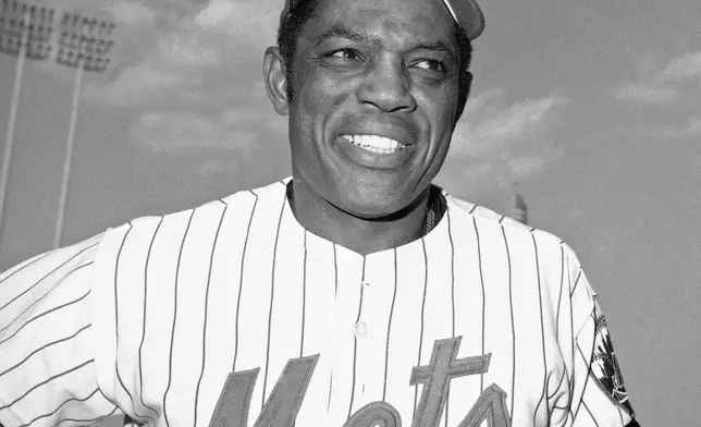 FILE - New York Mets' Willie Mays poses on May 12, 1972 in New York. Mays, the electrifying "Say Hey Kid" whose singular combination of talent, drive and exuberance made him one of baseball's greatest and most beloved players, has died. He was 93. Mays' family and the San Francisco Giants jointly announced Tuesday night, June 18, 2024, he had "passed away peacefully" Tuesday afternoon surrounded by loved ones.(AP Photo/Harry Harris, File)