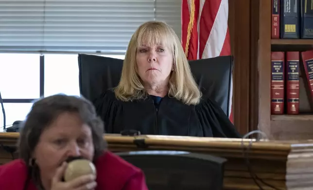 Judge Beverly Cannone listens during the Karen Read trial at Norfolk County Superior Court in Dedham, Mass., Thursday, June 13, 2024. (David McGlynn/The Patriot Ledger via AP, Pool)