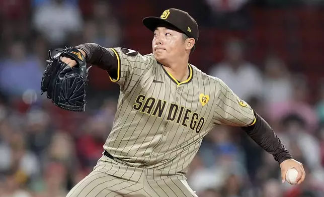 San Diego Padres closer Yuki Matsui throws during the ninth inning of a baseball game against the Boston Red Sox, Friday, June 28. 2024, in Boston. (AP Photo/Michael Dwyer)