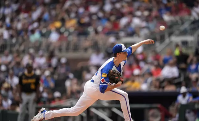 Atlanta Braves pitcher Max Fried (54) works in the third inning of a baseball game against the Pittsburgh Pirates, Saturday, June 29, 2024, in Atlanta. (AP Photo/Mike Stewart)