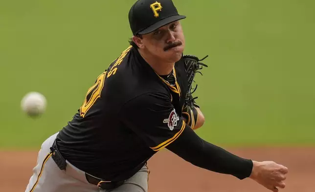 Pittsburgh Pirates pitcher Paul Skenes (30) works from the mound against the Atlanta Braves in the first inning of a baseball game, Saturday, June 29, 2024, in Atlanta. (AP Photo/Mike Stewart)